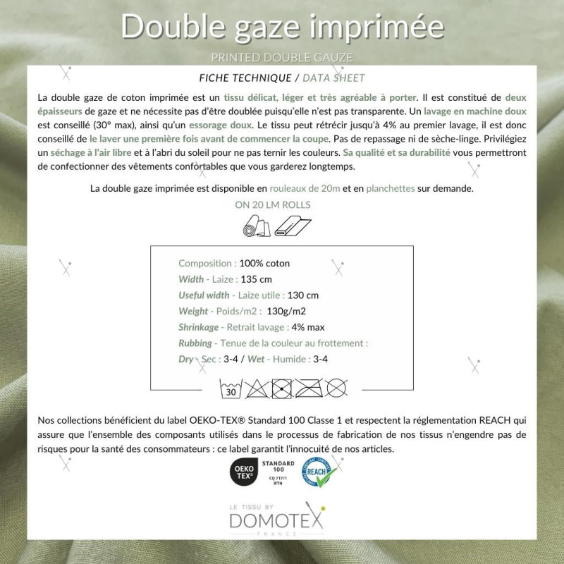 Double Gauze JACQUES Pebble / Indigo